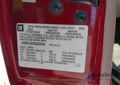 2005 Chevrolet Suburban 1500 Z71 из США, поврежденный, VIN 3GNEC16ZX5G223326